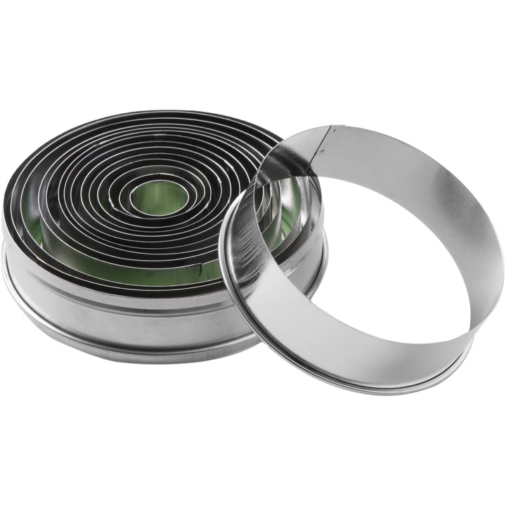 Set 14 forme patiserie Hendi, rotunde, cu margine simpla, otel inoxidabil, Ø 1,9-11.2 cm