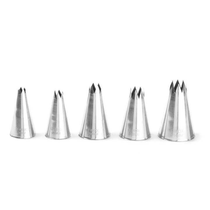 Set 5 x Varfuri pentru decorare (duiuri) zimtate pt patiserie, Hendi, inox