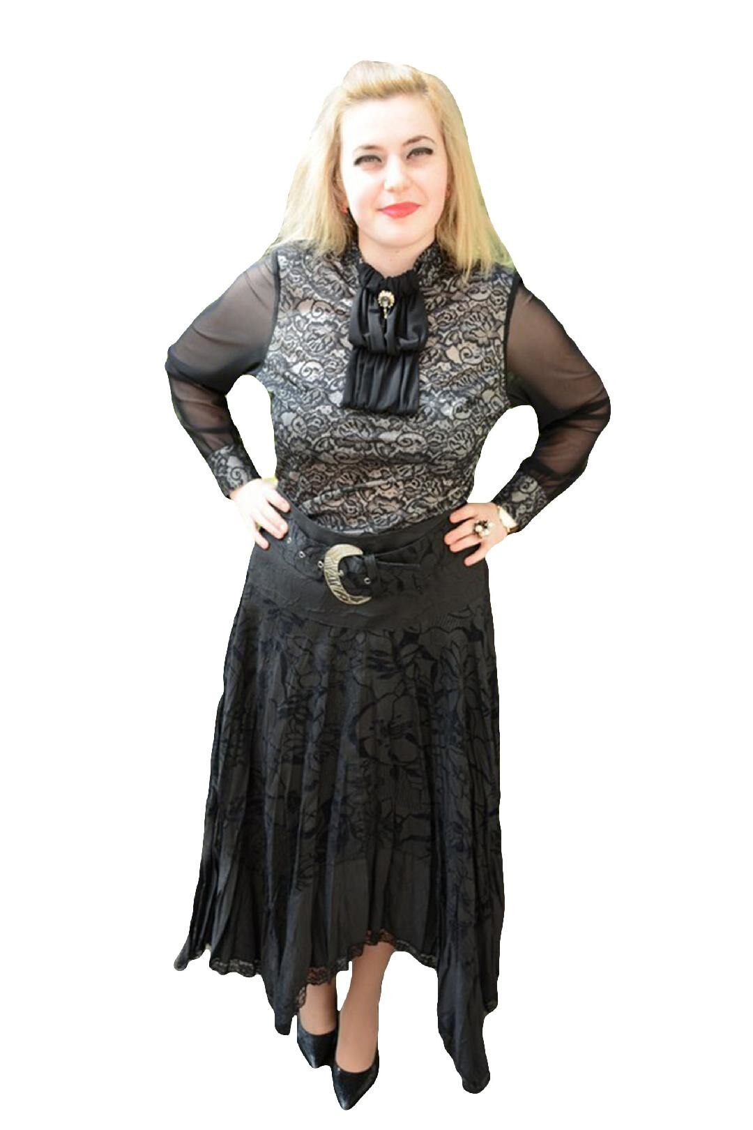 Fusta cu motive florale moderne, D&J Exclusive, Negru