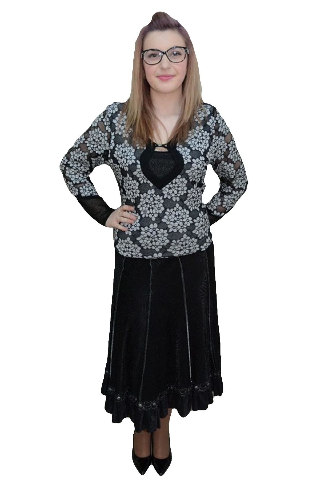 Fusta eleganta, tesatura placuta, lucioasa, D&J Exclusive, Negru