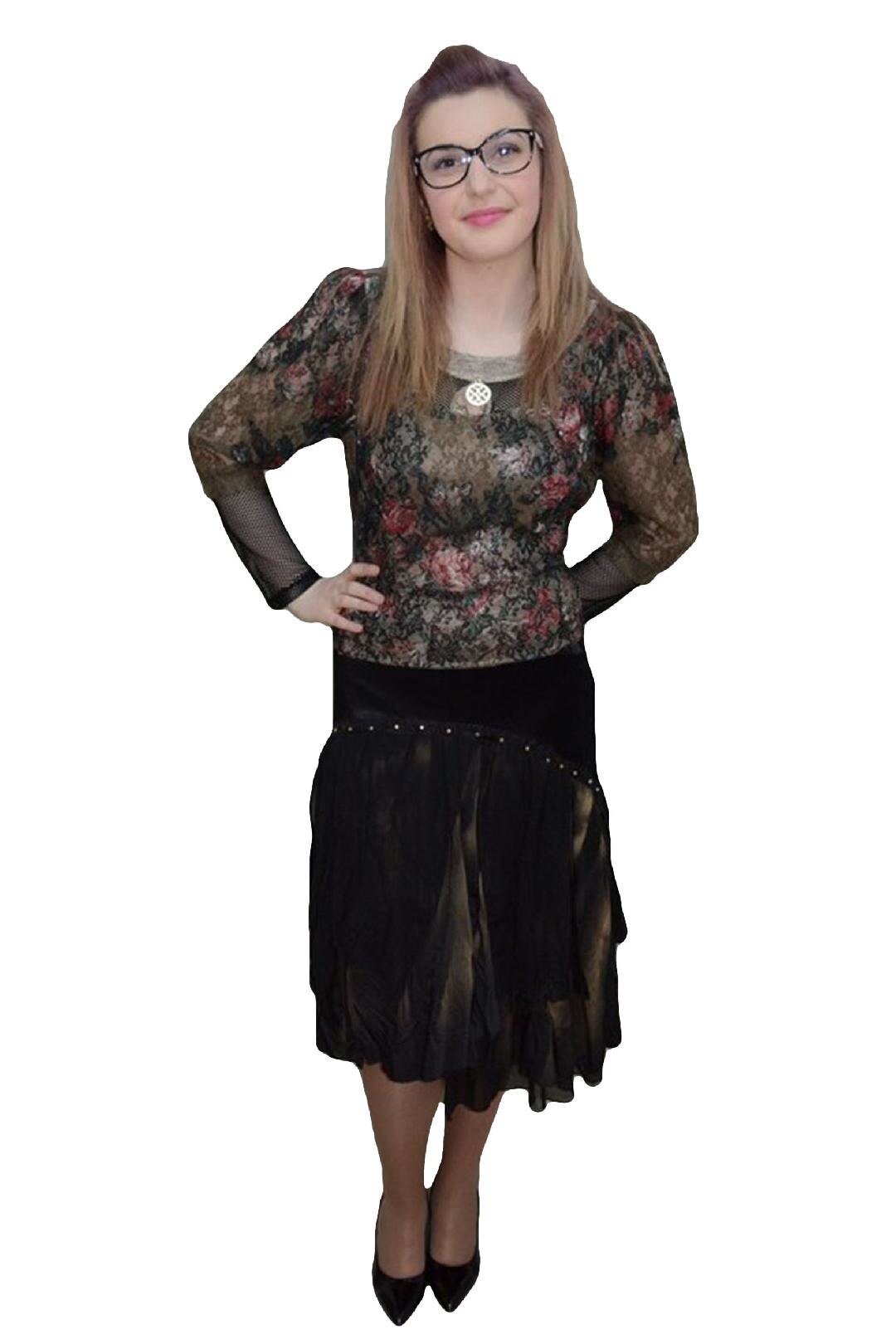 Fusta in degrade, usor asimetrica, D&J Exclusive, Negru, 38