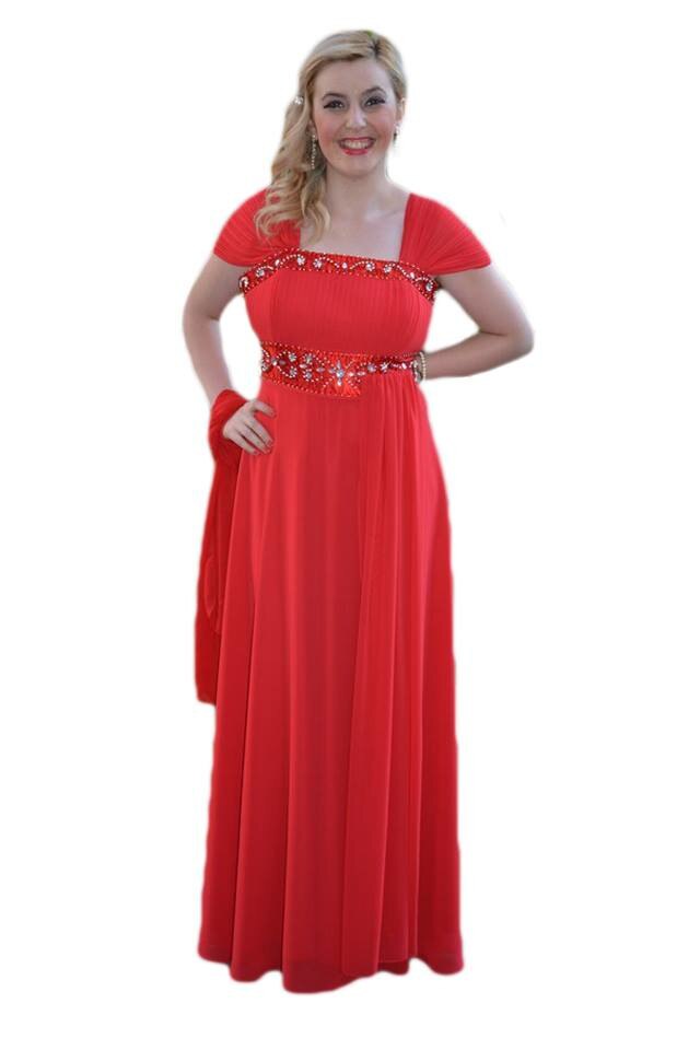 Rochie decorata cu cristale si margele, din voal , D&J Exclusive, Rosu