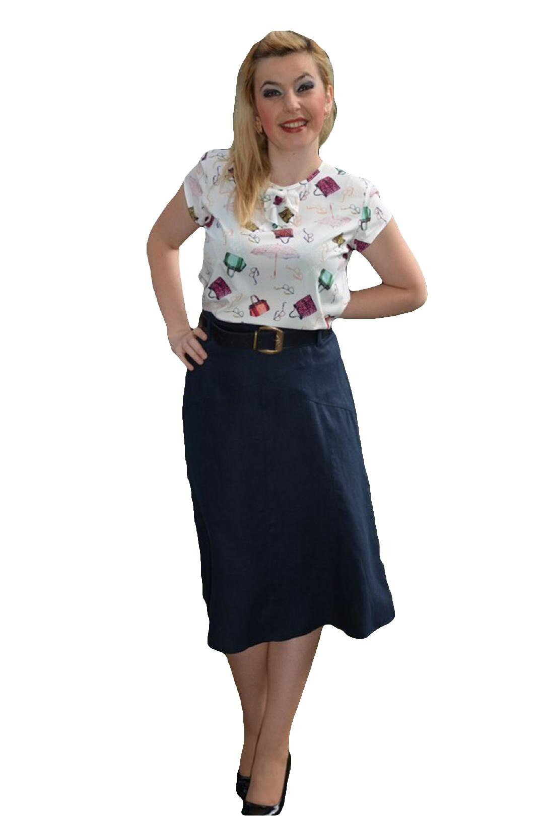 Fusta scurta de vara, din bumbac, D&J Exclusive, Albastru marin