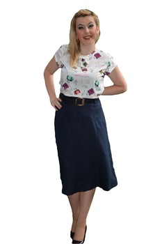 Fusta scurta de vara, din bumbac, D&J Exclusive, Albastru marin Fusta scurta de vara, din bumbac, D&J Exclusive, Albastru marin