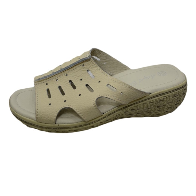 Papuci confortabili din piele naturala, cu talpa ortopedica, D&J Exclusive, Bej, 38