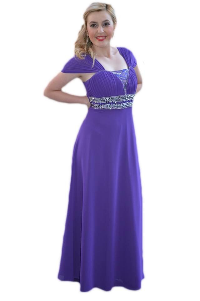 Rochie inedita, eleganta, lunga, cu design din pietre, D&J Exclusive, Mov