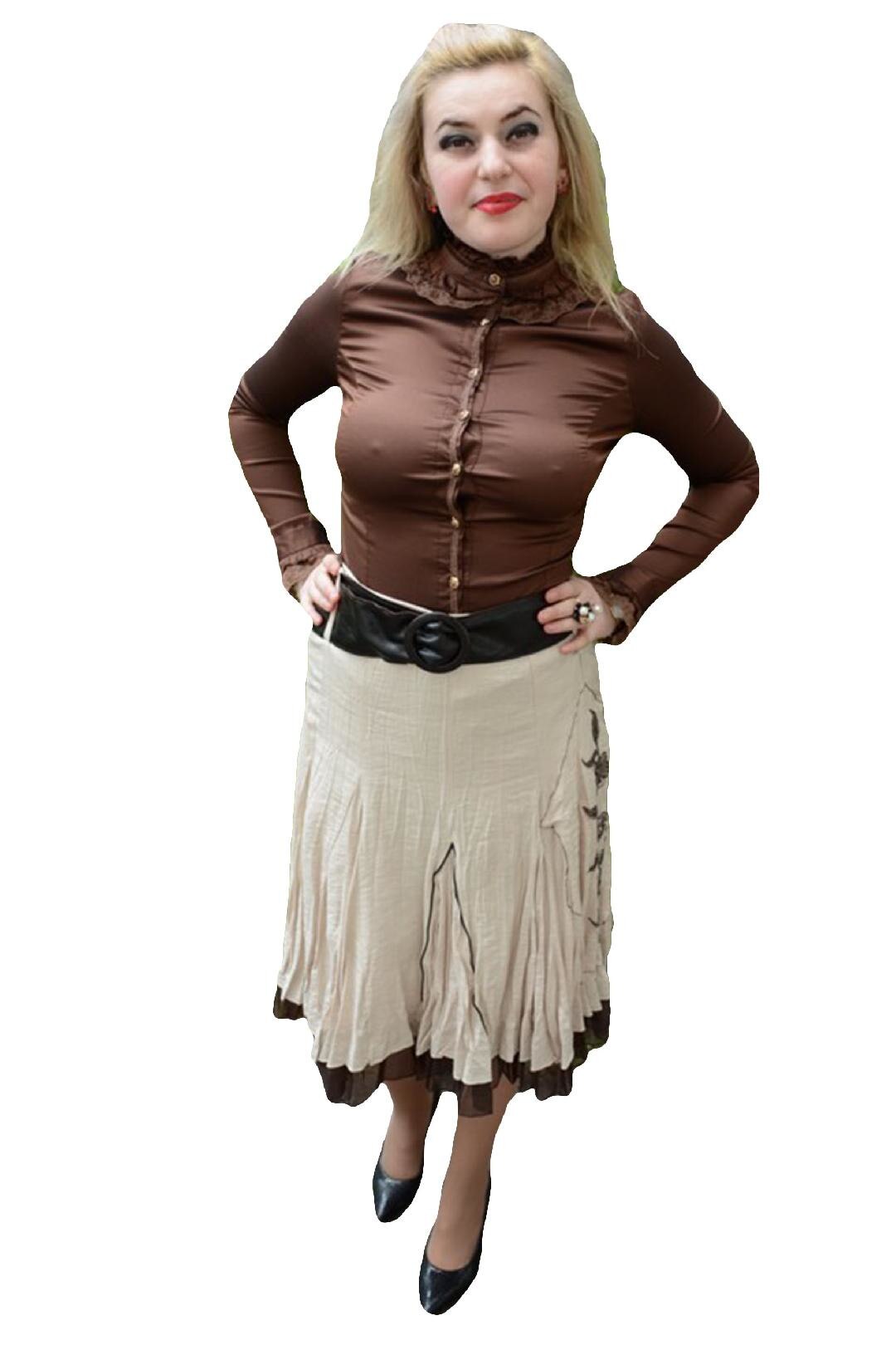 Fusta in clos din material usor lucios, D&J Exclusive, Bej/Maro