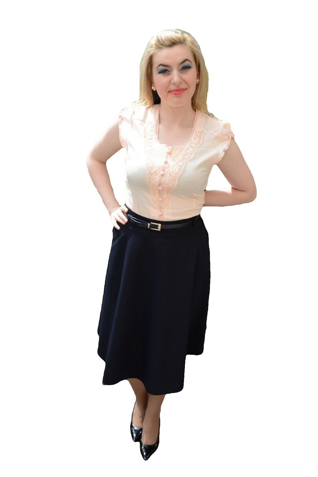 Fusta de vara cu croi evazat, masura mare, D&J Exclusive, Albastru marin