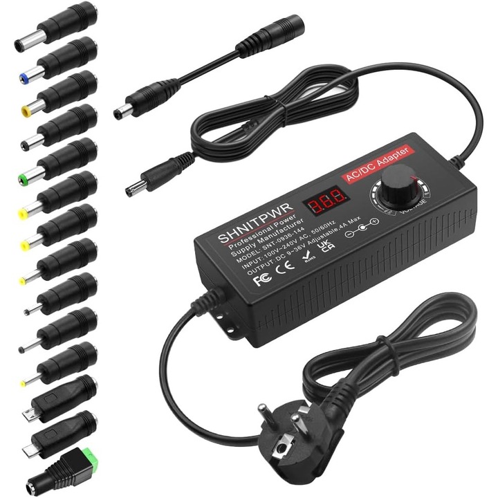 Adaptor Universal 9-36V 4A 144W DC cu 14 Varfuri si Ecran LCD