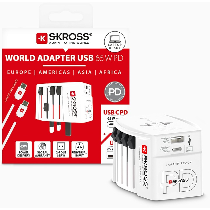Adaptor Calatorie Universal SKROSS cu Port USB-A si USB-C