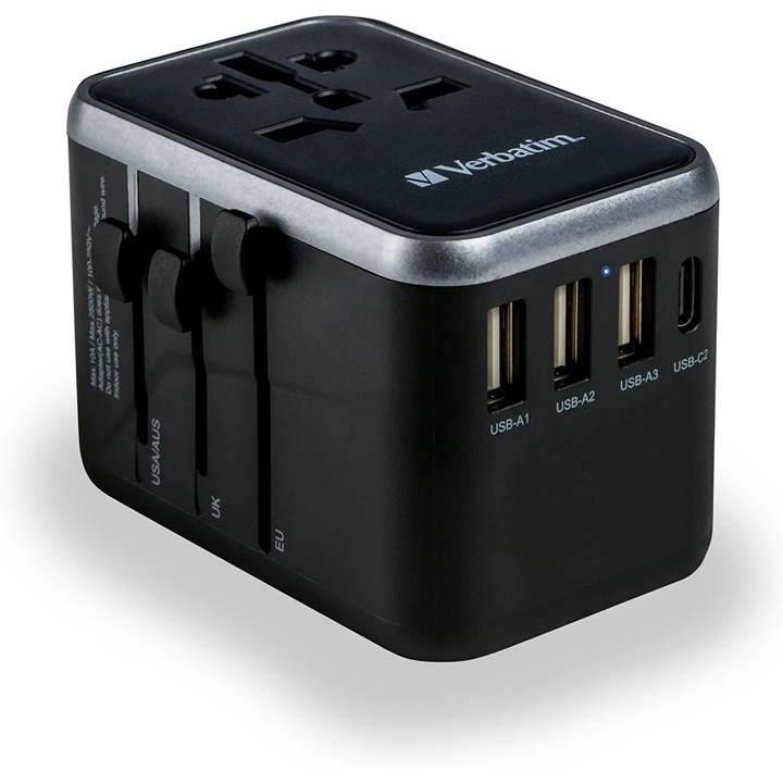 Adaptor Universal Calatorie Verbatim UTA-04, 3xUSB-A, 2xUSB-C, Incarcare Rapida
