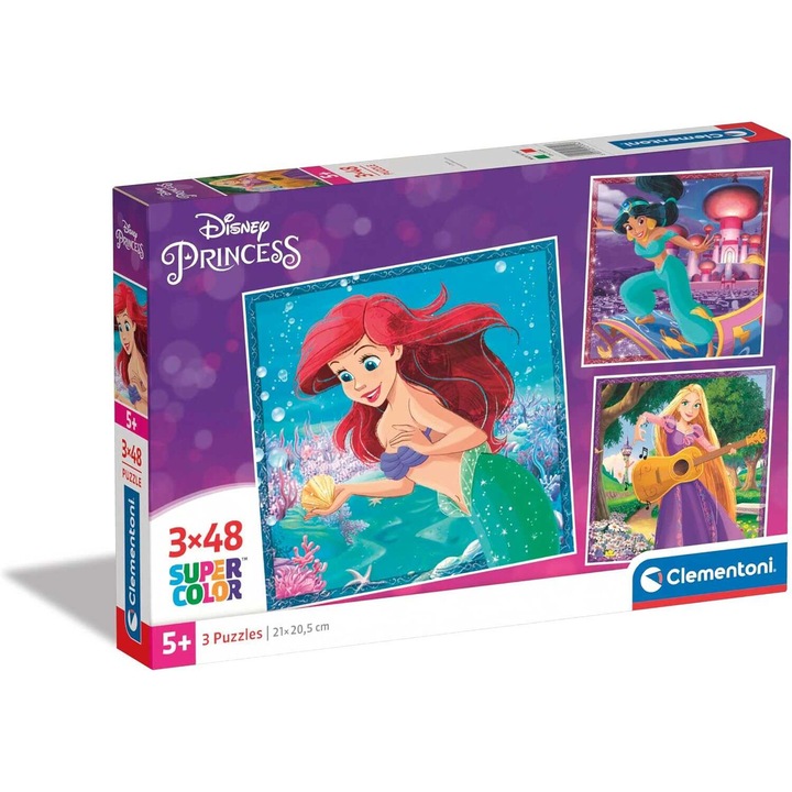 Puzzle 3X48 darab - Disney Hercegnő Ariel, Rapunzel, Jázmin