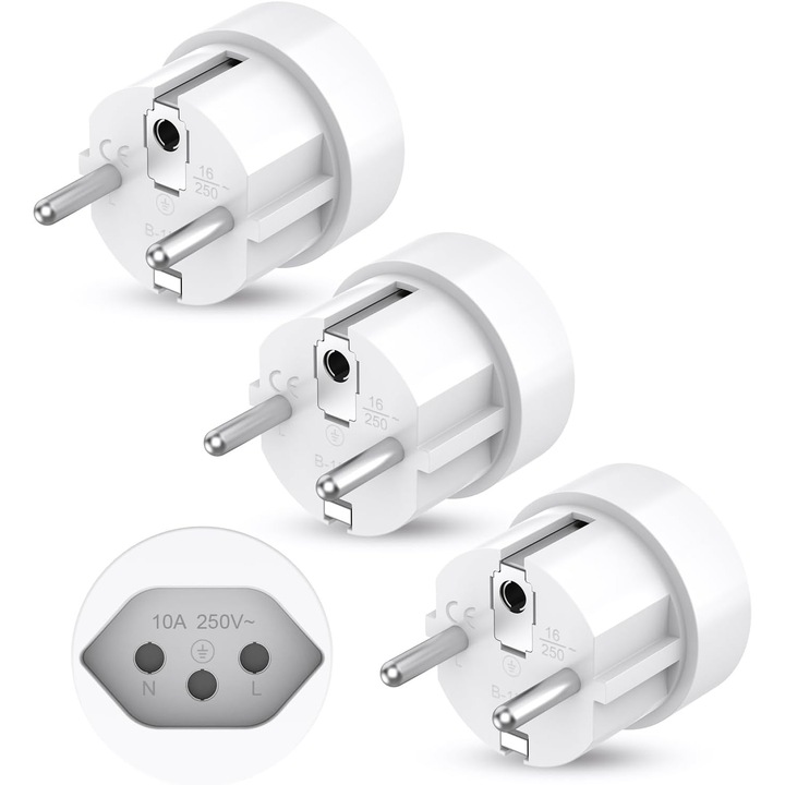 Adaptor Calatorie Elvetia-UE, Set 3 Bucati, Priza Tip J la E/F