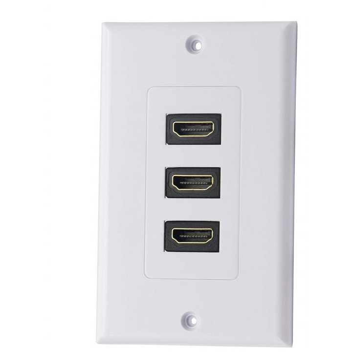 Panou de perete HDMI 2.0 cu 3 porturi, compatibil 4K 60Hz 1080P, priza de perete alba, potrivita pentru instalarea unui proiector home theater prin pereti