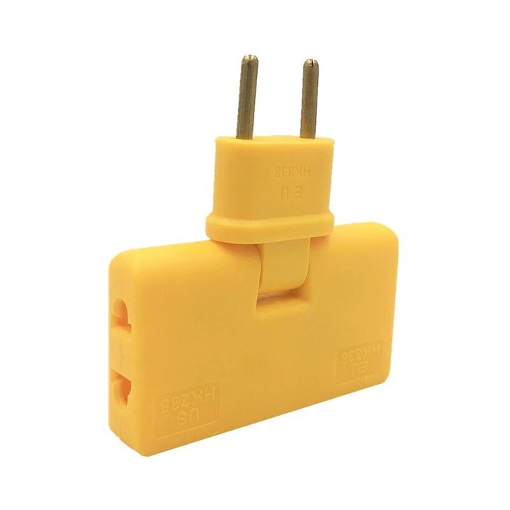 Stecher rotativ UE 1 pana la 3 priza extensibila multifunctionala de 180 de grade, mini adaptor wireless ultra-subtire, contacte din bronz fosforos, ignifug, galben, 1 bucata