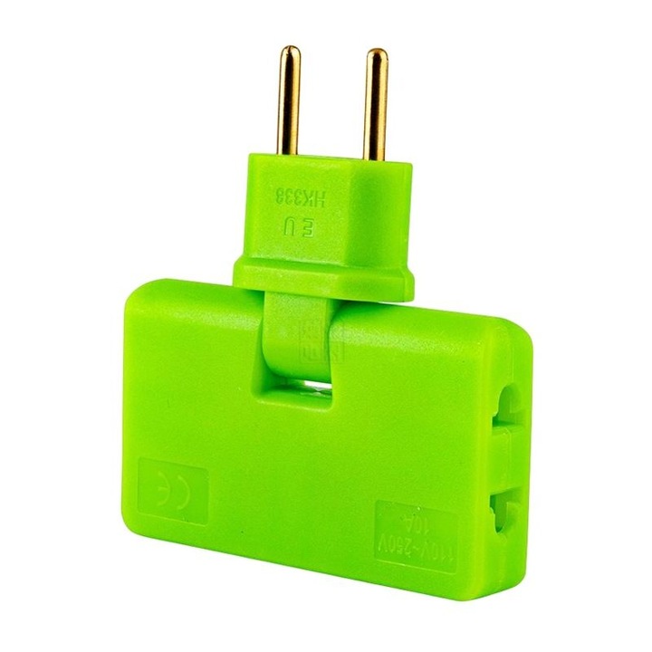 Stecher rotativ UE 1 pana la 3 priza extensibila multifunctionala de 180 de grade, mini adaptor wireless ultra-subtire, contacte din bronz fosforos, verde ignifug, 1 bucata