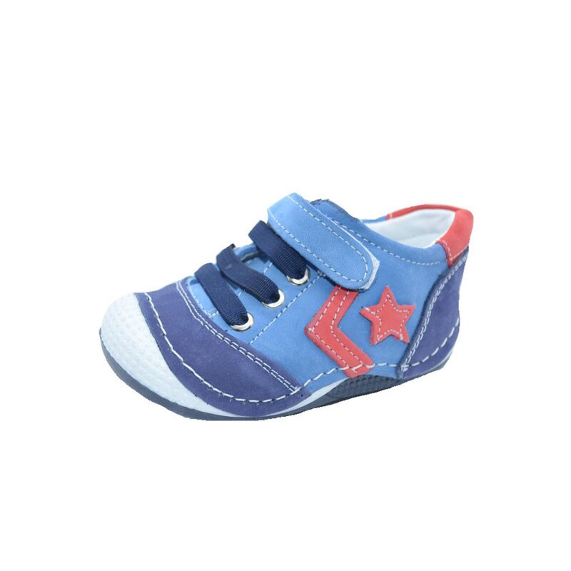Ghete ortopedice din piele, pentru baieti, SMALL FOOT, cu siret si velcro, Albastru