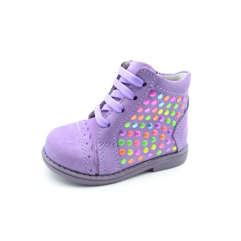 Ghete din piele pentru fetite, Small Foot, cu aplicatii, Mov