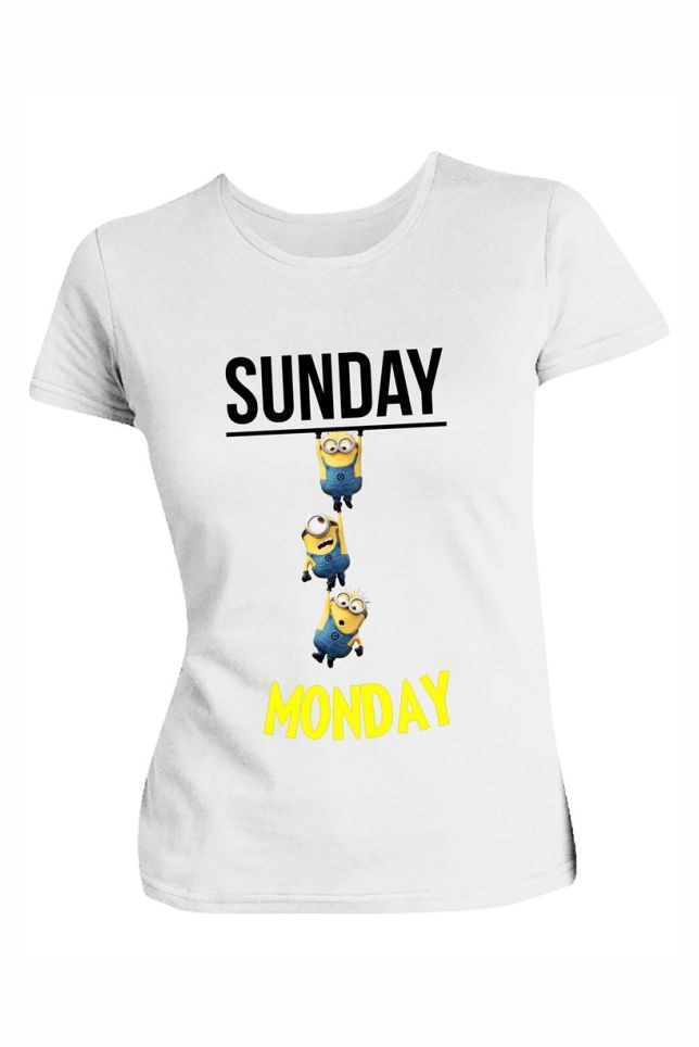 Tricou Minions Sunday to Monday, alb, Alb