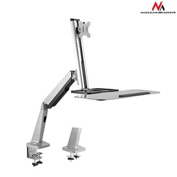 Suport de birou pentru monitor si tastatura, reglabil, 13-32 inch, argintiu, MACLEAN MC-728 Suport de birou pentru monitor si tastatura, reglabil, 13-32 inch, argintiu, MACLEAN MC-728