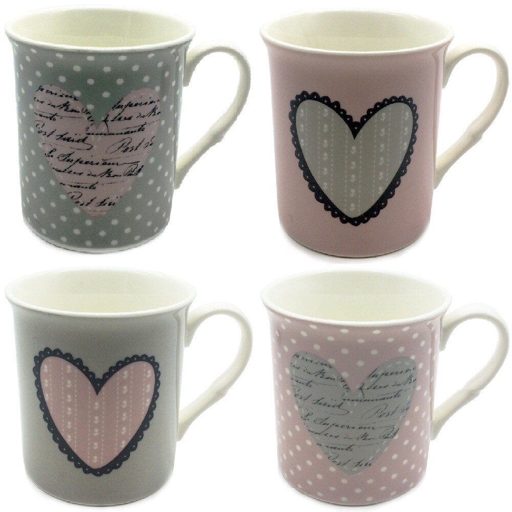 Set 4 cani Heart, ceramica, 300ml