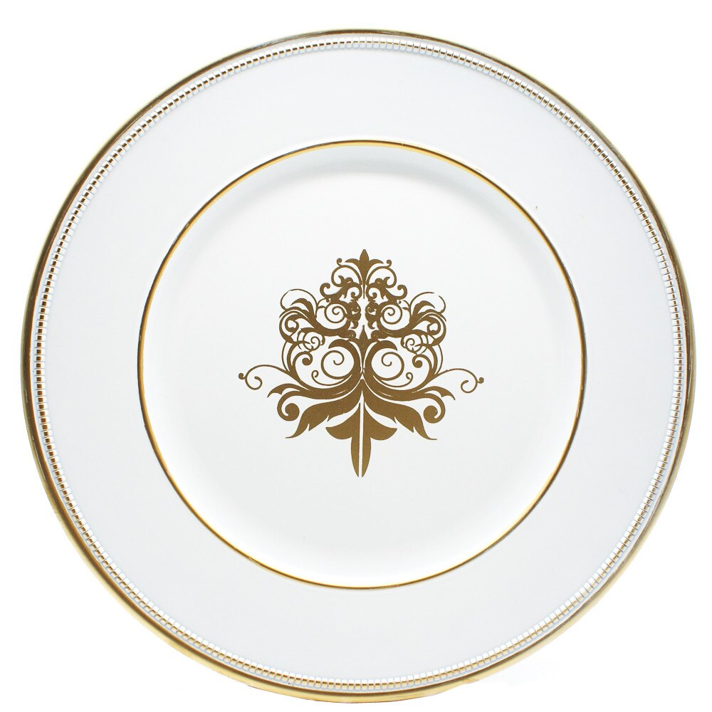 Platou servire rotund, melamina, alb/auriu, 33x33x2 cm