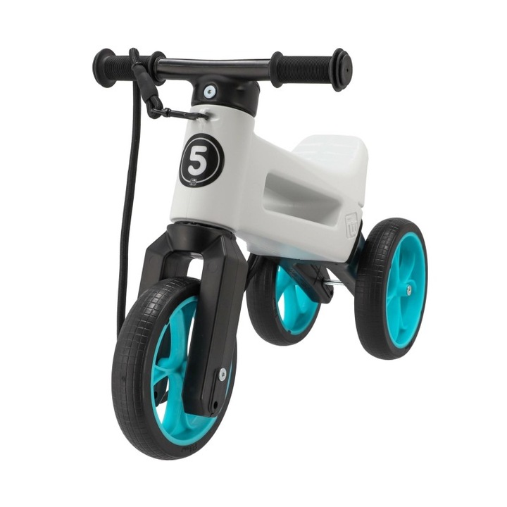 Колело за баланс Teddies Funny Wheels Rider SuperSport 2 в 1, безвъздушни гуми, регулируема седалка 28/30 см, бял/тюркоаз