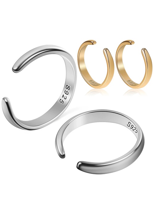 ZYBLSSBB, cercei ear cuff din argint 925, fara gauri, set 2, design simplu LSM2xh1192-BCS0094158, argintiu/auriu