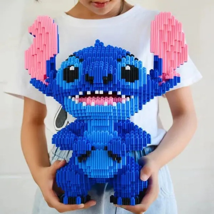 Комплект за конструиране от микро-части FRU-CJK0424-260616-7842, 3D фигури Stitch и Angel от микро-блокчета, син/розов