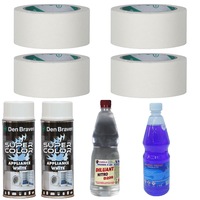 Pachet - Den Braven, Vopsea spray pentru electrocasnice mari, 400ml + 4 xBanda de hartie/mascare, 50m + Nitro diluant D209, 900ml + Alcool tehnic 97%, 0.9L
