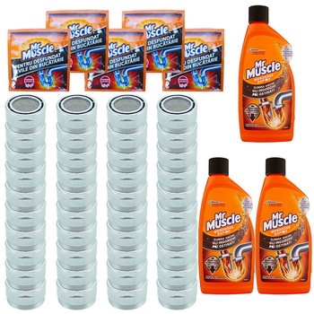 Pachet - 40 x Perlator sita baterie + 3 x Mr Muscle gel pentru desfundarea tevilor, 500 ml+ 5 x Mr Muscle granule pentru desfundarea tevilor, 50g Pachet - 40 x Perlator sita baterie + 3 x Mr Muscle gel pentru desfundarea tevilor, 500 ml+ 5 x Mr Muscle granule pentru desfundarea tevilor, 50g
