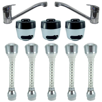 Pachet - 5 x Perlator pentru chiuveta cu sita si prelungitor flexibil + 2 x Baterie bucatarie cu brat lung + 3 x Perlator baterie sanitara cu sita si cap reglabil, 2 functii Pachet - 5 x Perlator pentru chiuveta cu sita si prelungitor flexibil + 2 x Baterie bucatarie cu brat lung + 3 x Perlator baterie sanitara cu sita si cap reglabil, 2 functii