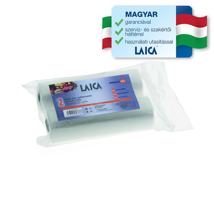 Laica VT35080 vákuum légcsatornás,BPA mentes csomagoló tömlő 20x600cm. 2db tekercs