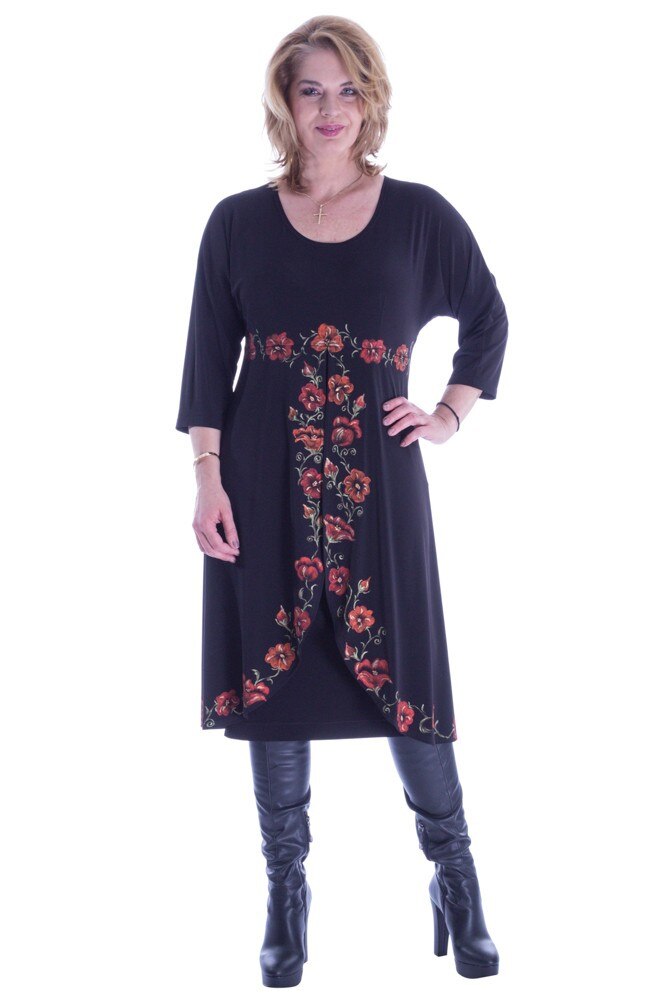 Rochie neagra jerse pictata manual Liza Panait R-341E