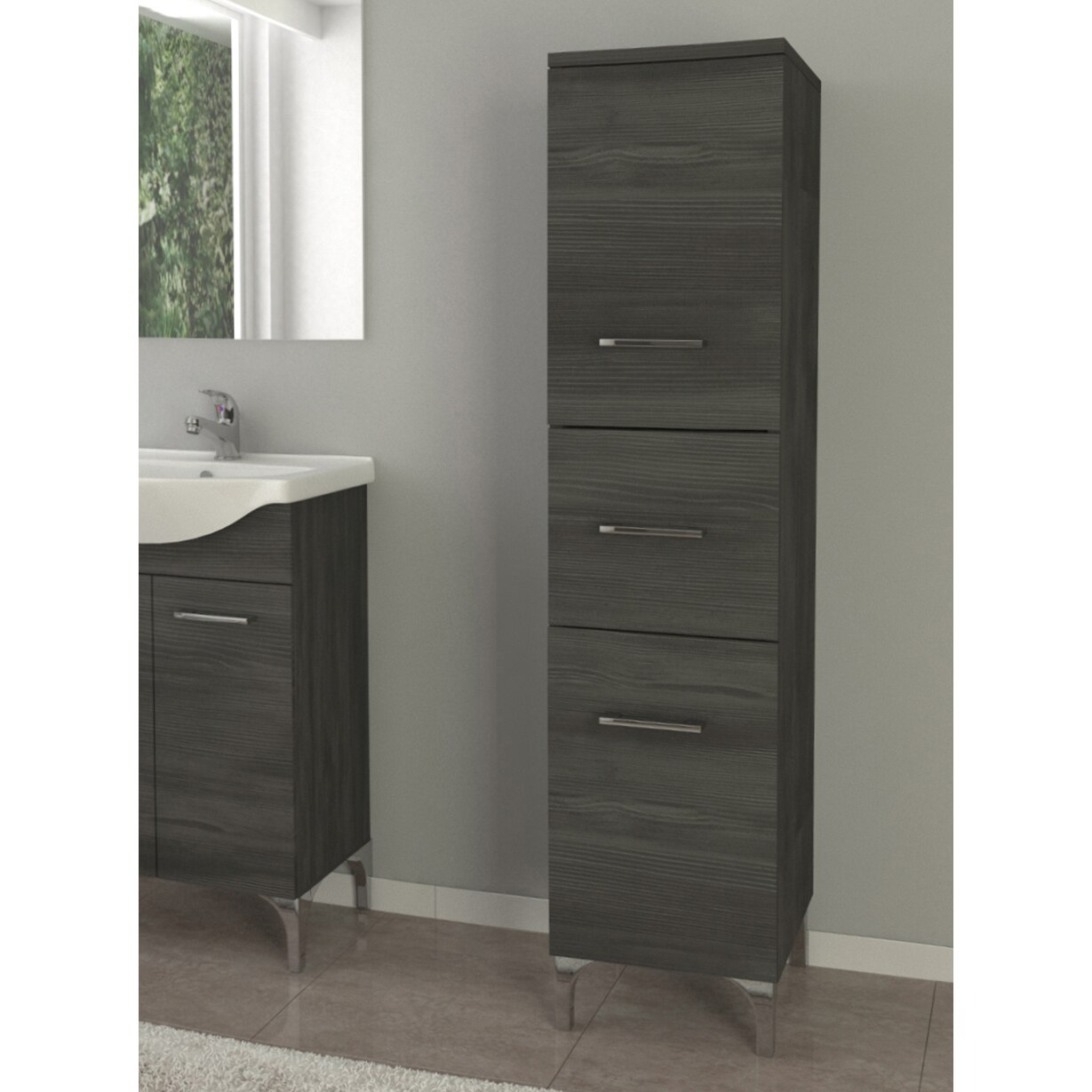 Coloana medie, pentru Kring Rovere Scuro, cu doua usi cu deschidere spre dreapta/stanga si un sertar, 31.5x148x33.5, stejar inchis