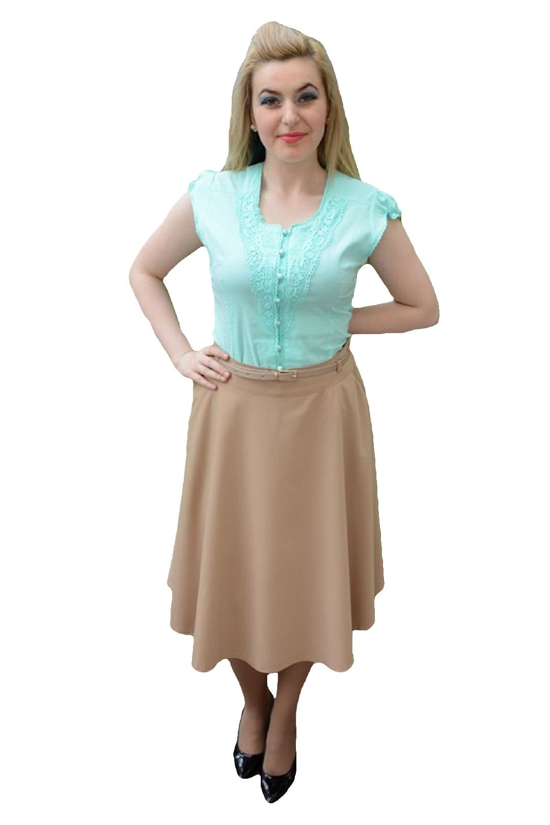 Fusta de vara cu croi evazat, masura mare, D&J Exclusive, Bej