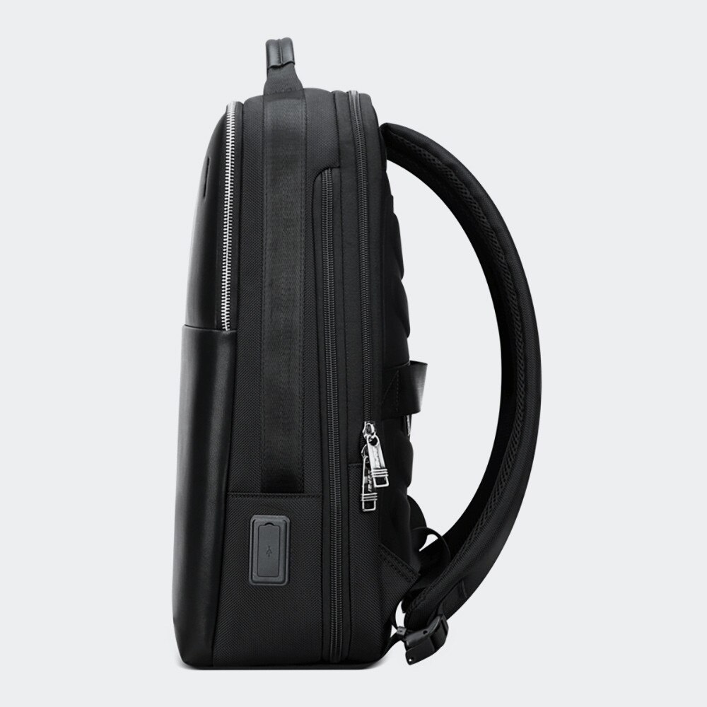 Bopai, rucsac din piele naturala si poliester, rezistent la apa si extensibil, compartiment laptop 15,6", port USB integrat, bretea pentru troller, 27 L, negru, 44x34x18 cm