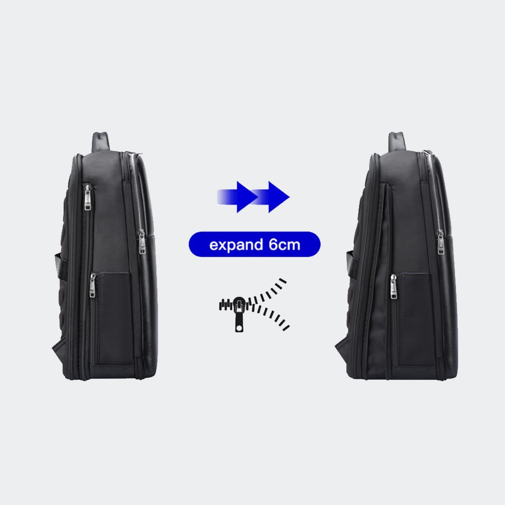 Bopai, rucsac din piele naturala si poliester, rezistent la apa si extensibil, compartiment laptop 15,6", port USB integrat, bretea pentru troller, 27 L, negru, 44x34x18 cm