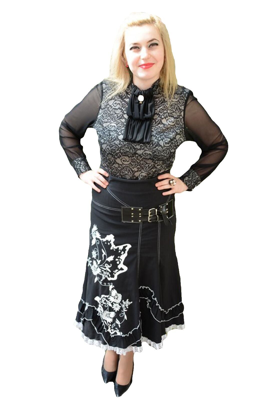 Fusta trendy cu imprimeu si curele, D&J Exclusive, Negru/Alb, 38