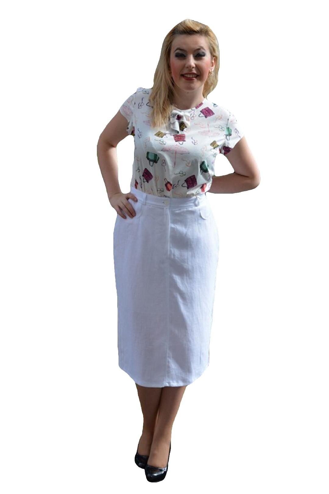 Fusta din bumbac, croiala usor conica, D&J Exclusive,, Alb