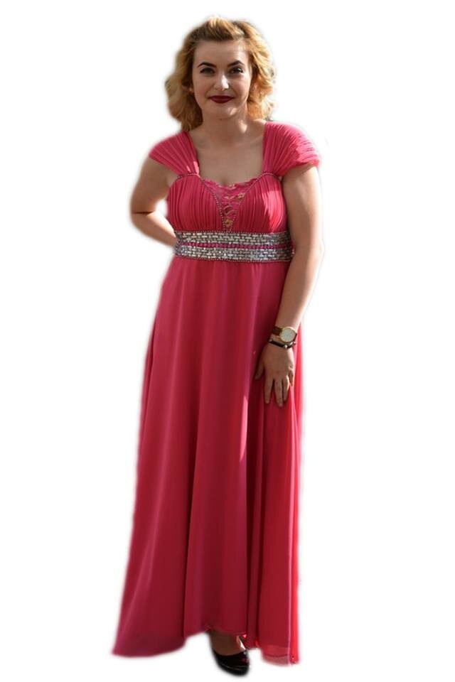 Rochie inedita, eleganta, lunga, cu design din pietre, D&J Exclusive, Roz