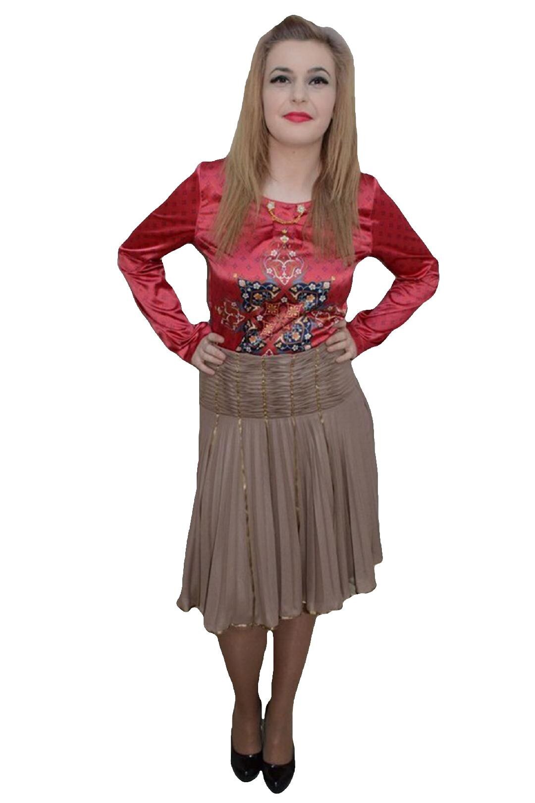 Fusta eleganta din voal cu fronseuri din satin, D&J Exclusive, Bej