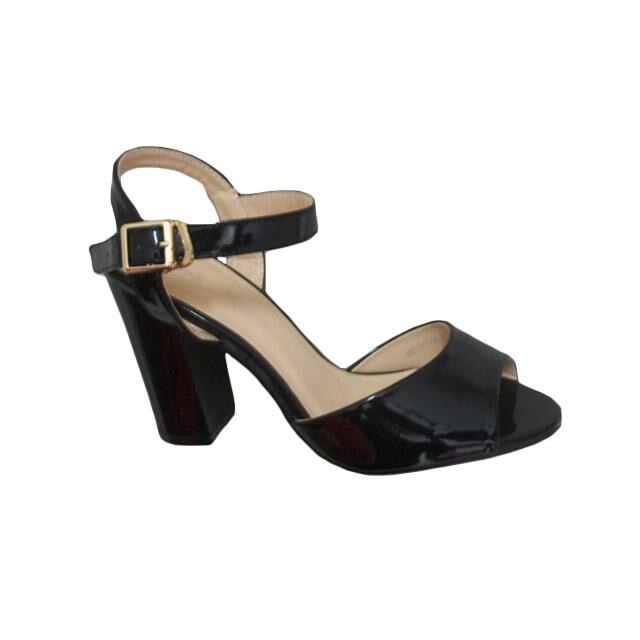 Sandale din piele ecologica, legata pe glezna, D&J Exclusive, Negru