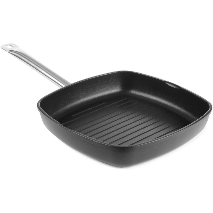 Грил тиган Hendi Titanium Profesional, 28x28X(H)5.5 см, Титаниево незалепващо покритие, Дръжка от неръждаема стомана