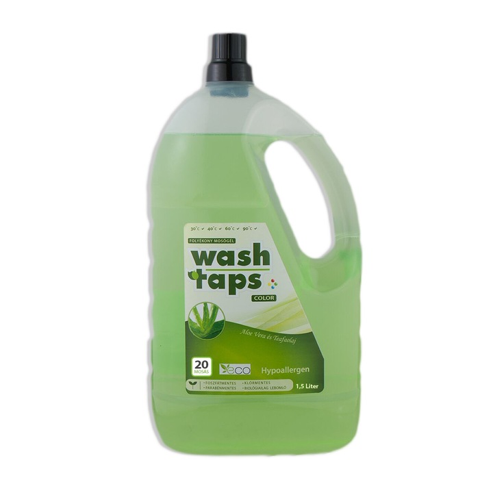 Течен препарат за пране Wash Taps, цветен гел за пране 1,5 литра, Алое вера-Чаено дърво