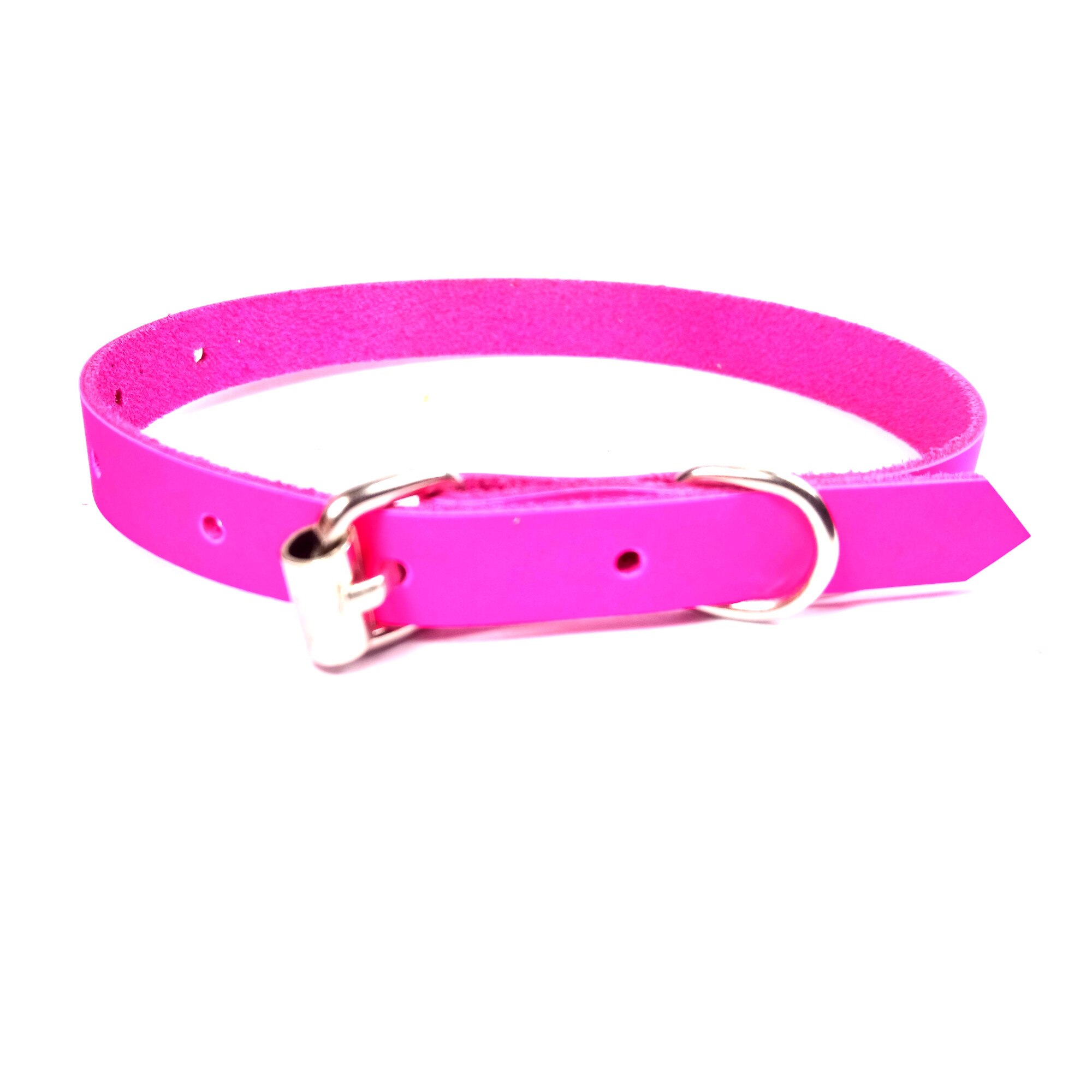 Zgarda din piele roz fuchsia 10mm x 30cm