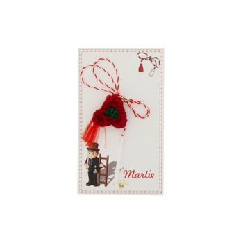 Martisor Brosa, Crosetat Manual, Buticochet, Floare Rosie si verde, MRBF58 Martisor Brosa, Crosetat Manual, Buticochet, Floare Rosie si verde, MRBF58