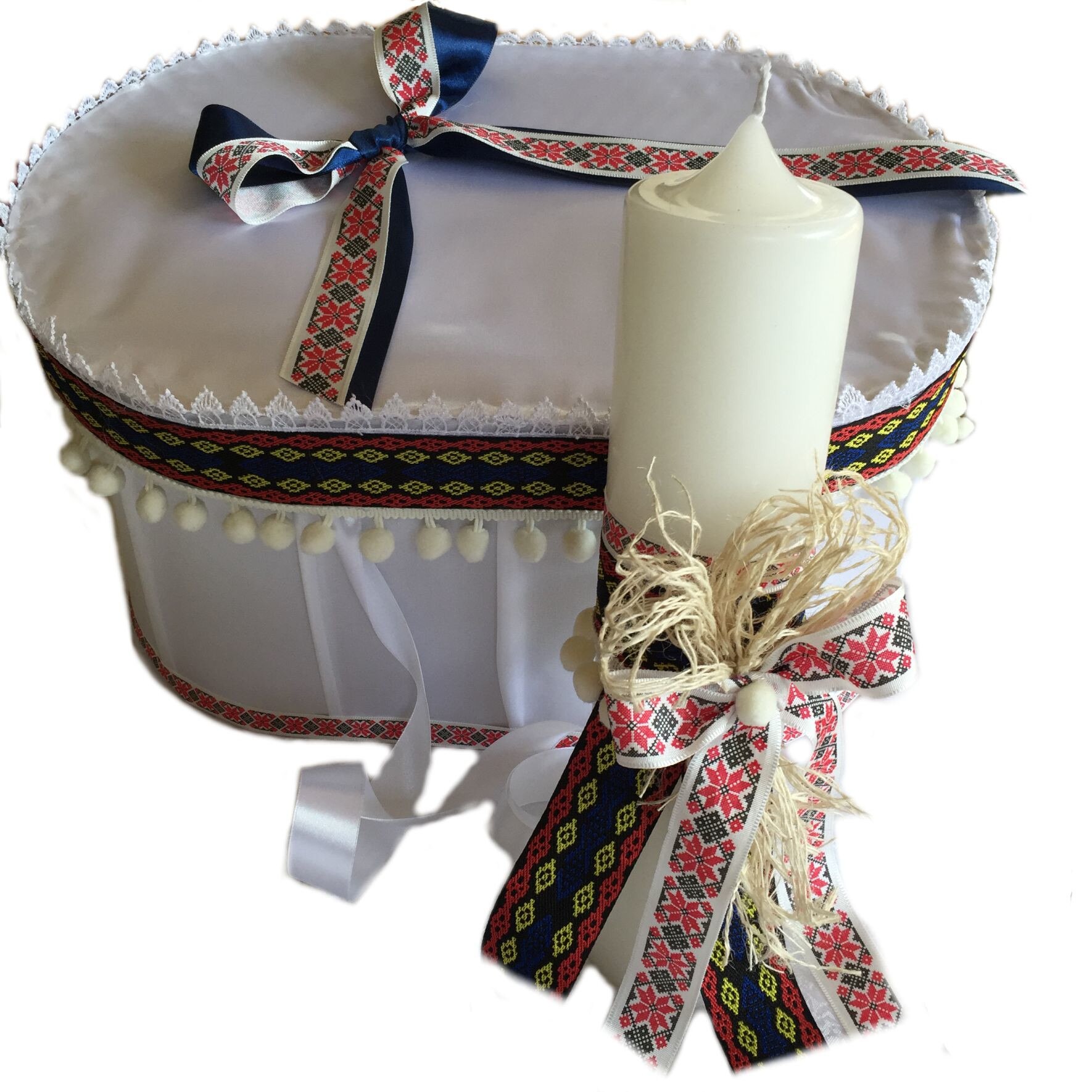 Set cutie trusou si lumanare botez, traditional Simonne 2 piese + Cadou bratara cruciulita Simonne