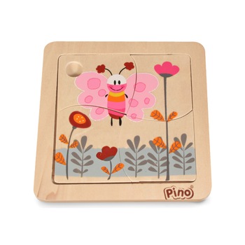 Puzzle din lemn, Pino, Fluture, 4 piese Puzzle din lemn, Pino, Fluture, 4 piese
