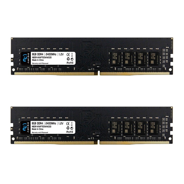 Memorie RAM 16 GB, set 2x8 GB, ddr4, 2400 Mhz, Nelbo, pentru calculator, black